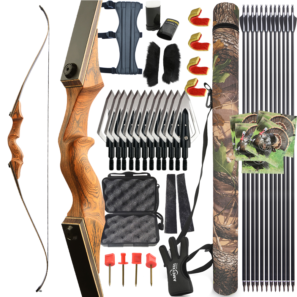 BLACK HUNTER 60" Original Wooden Recurve Bow set 25-60 lbs RH/LH