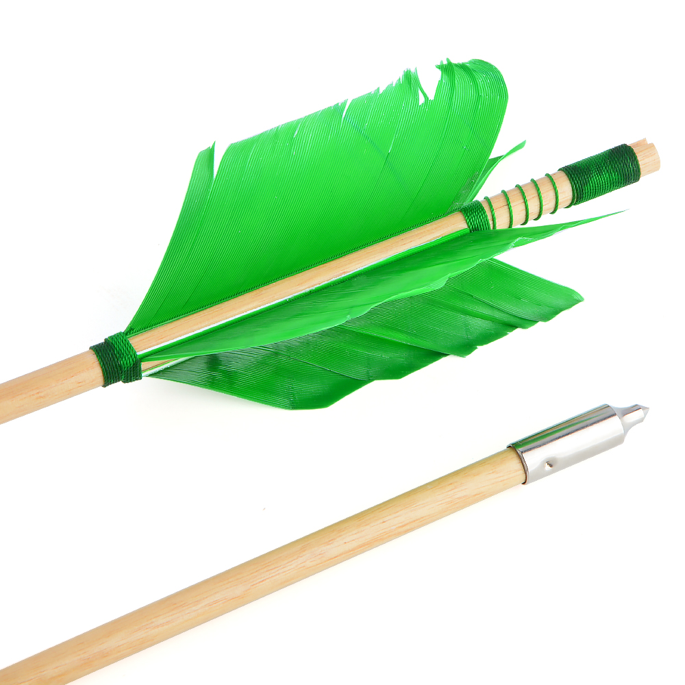 32" Indonesian White Wood Arrows, 4-Fletch Turkey Feathers, 7-Color Set