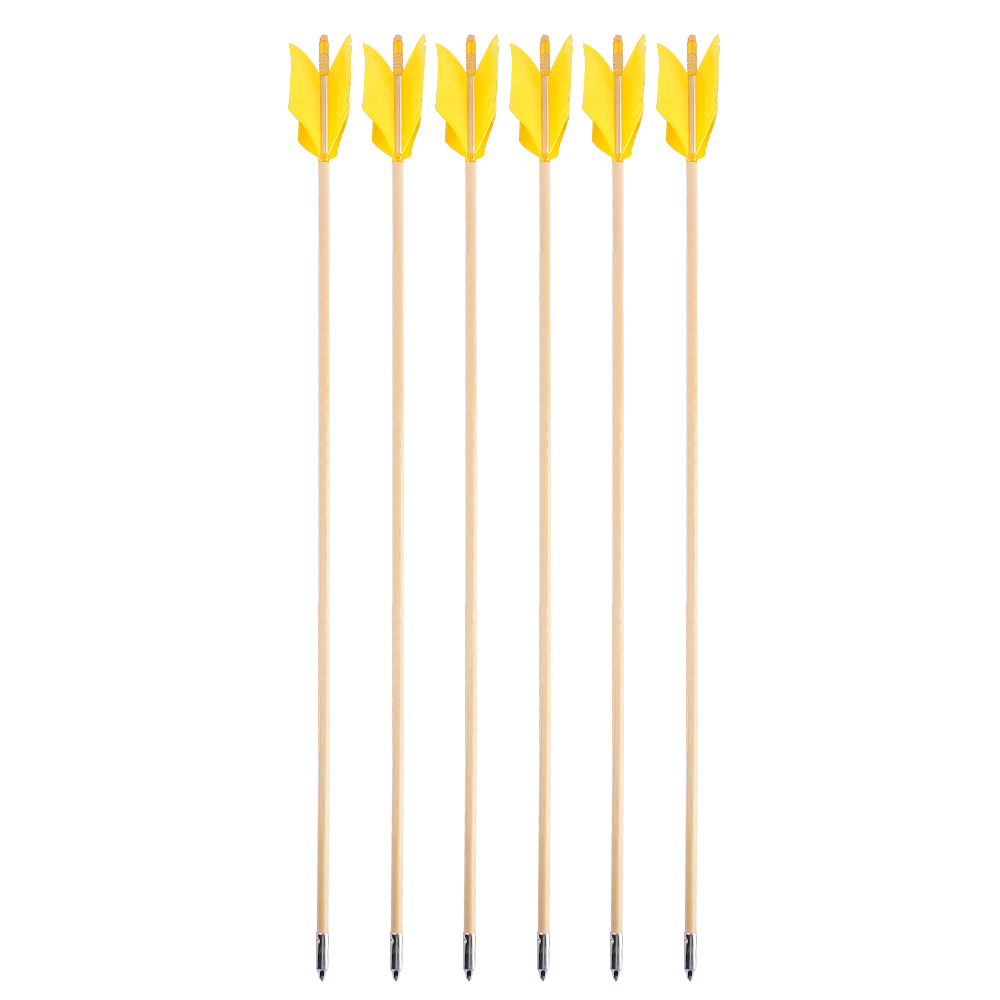 32" Indonesian White Wood Arrows, 4-Fletch Turkey Feathers, 7-Color Set