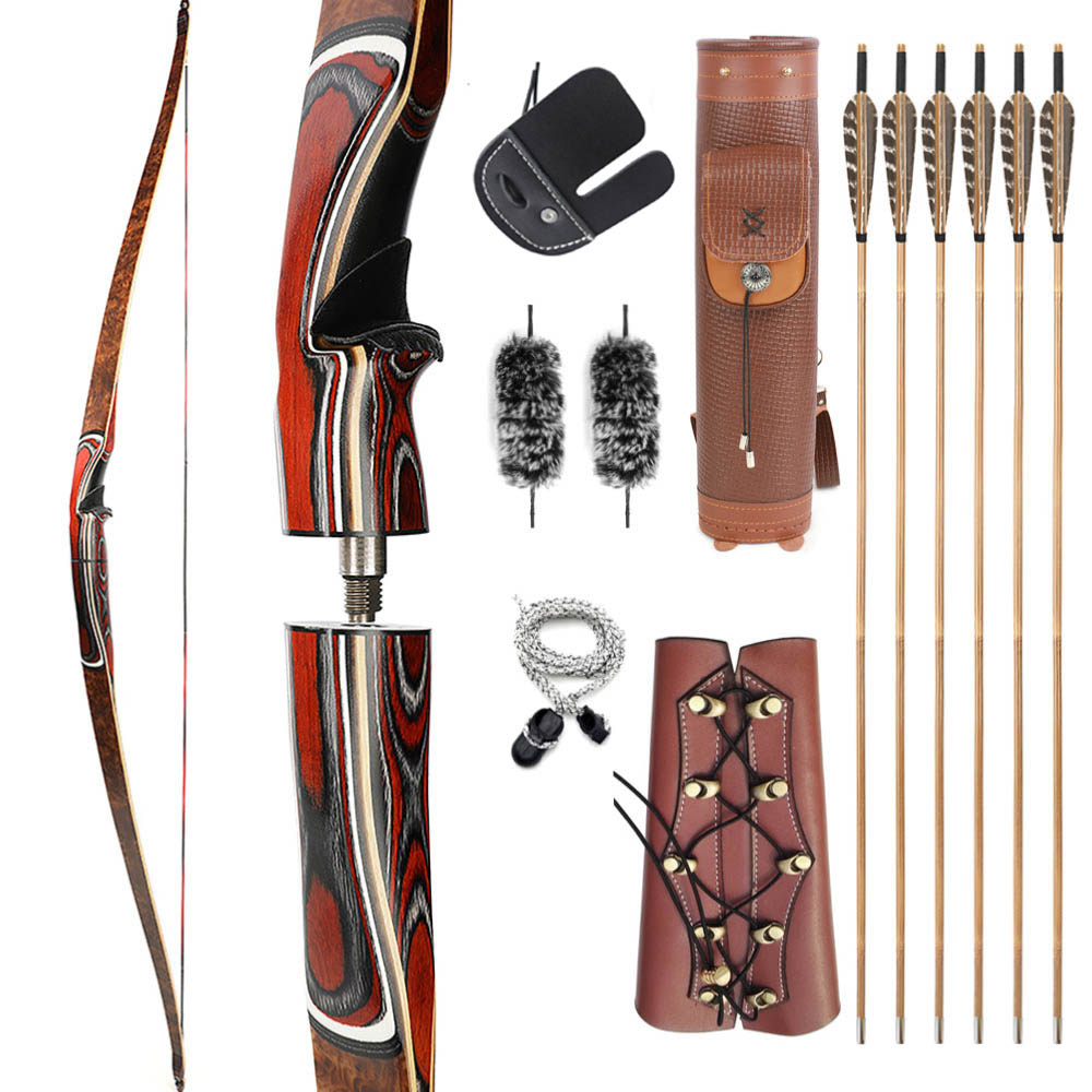 60" Handmade Traditional Longbow Takedown Longbow Archery RH/LH 20-55 lbs