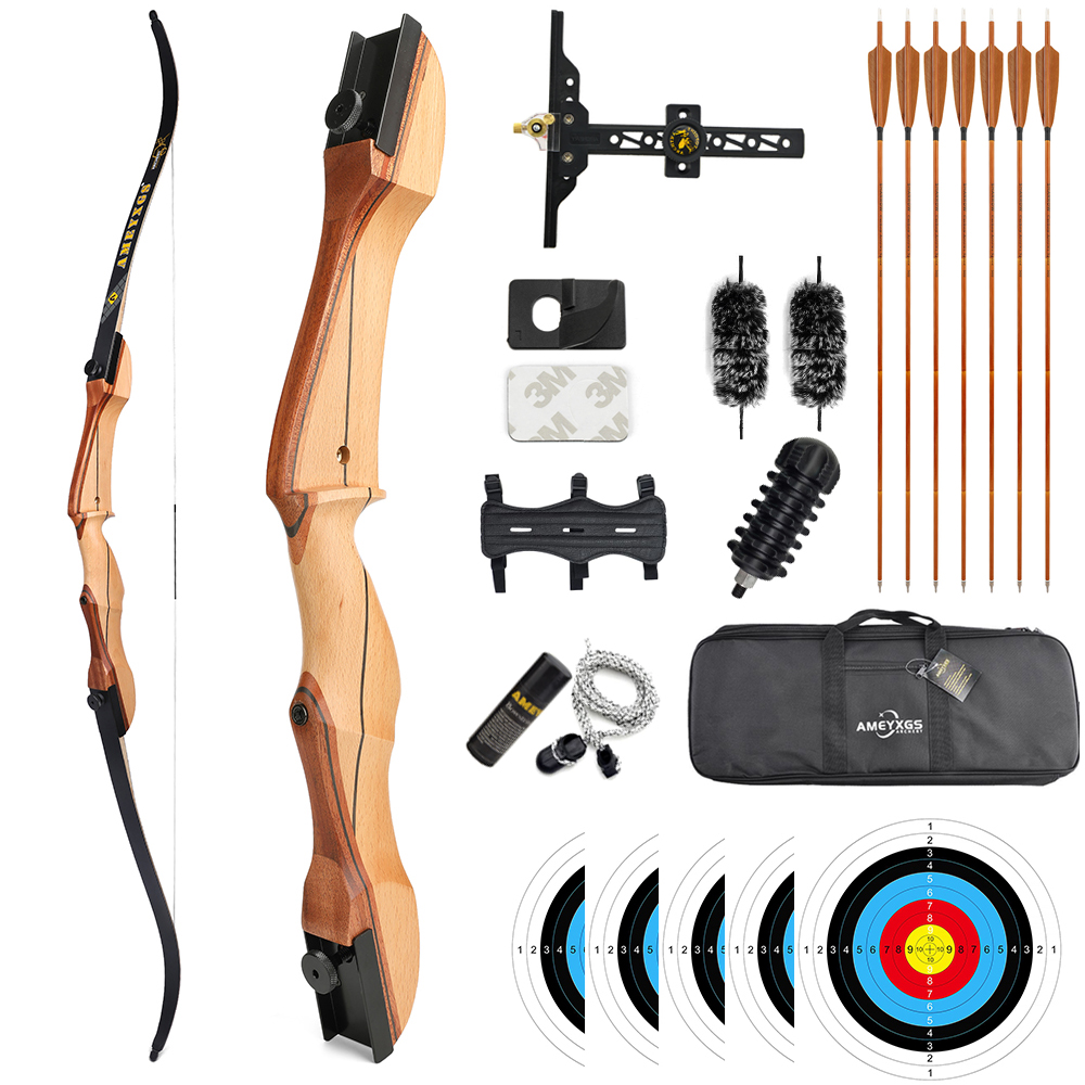 AMEYXGS 66" 68" 70" Target  Wooden Recurve Bow Kit 14-40# @28"