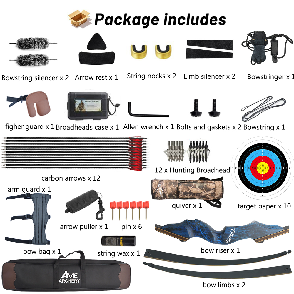 Black Hunter 60" Recurve Bow Kit Takedown Bow 20-60 lbs RH/LH