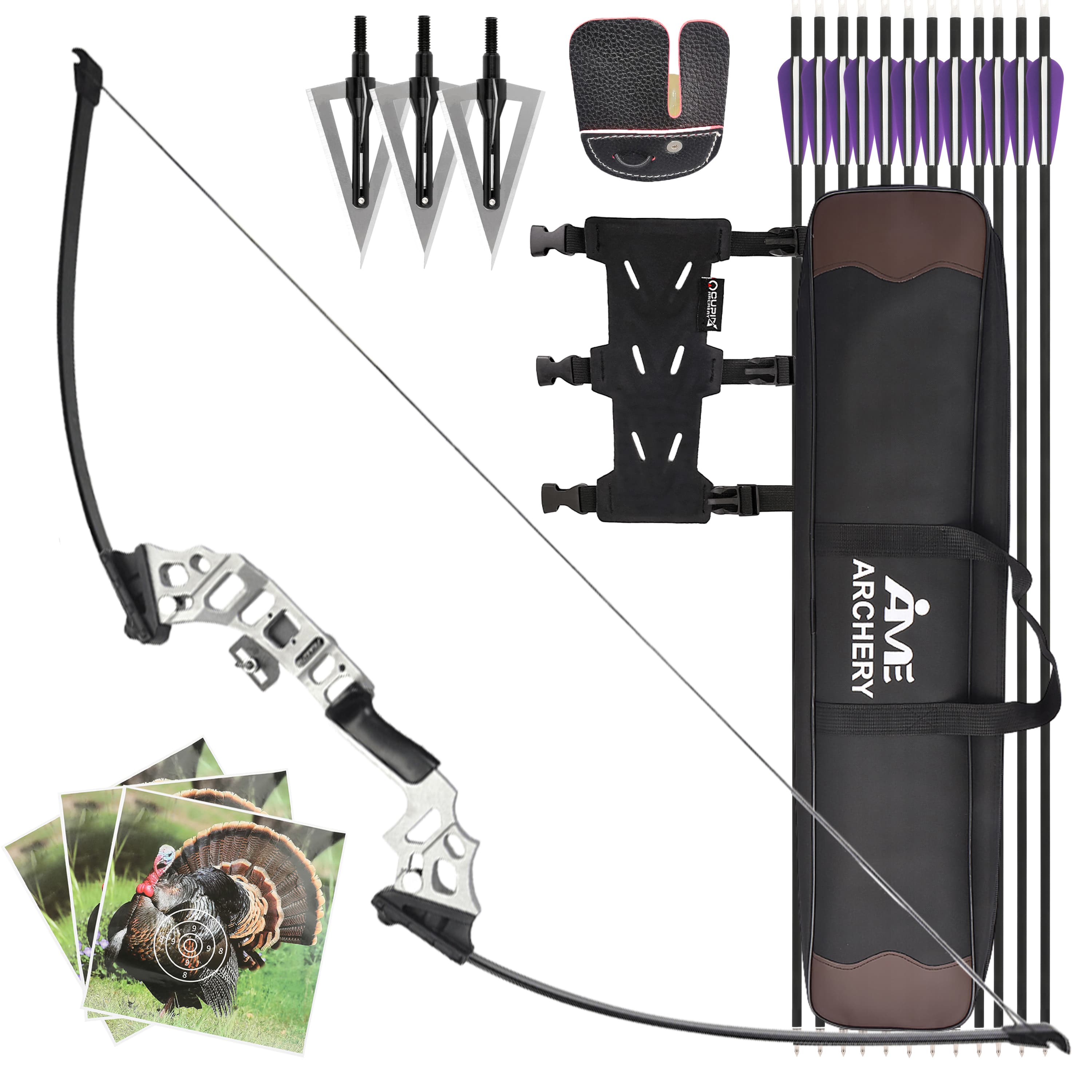 50" Archery Straight Bow Kit 40lbs Takedown Recurve Bow Adult Outdoor Target