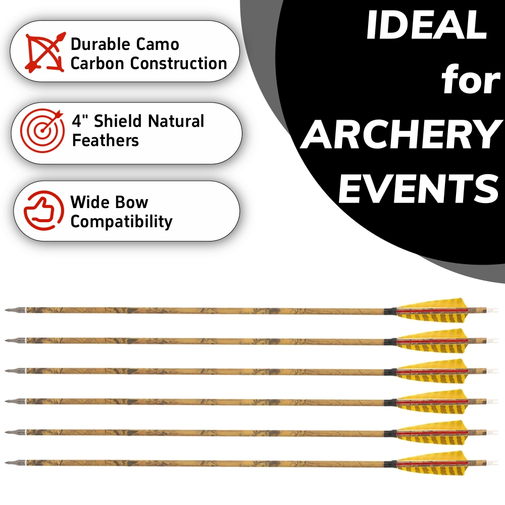 FQH 30 Inch Carbon Archery Arrows 6 12 Pack 4 Inch Feathers 500 Spine