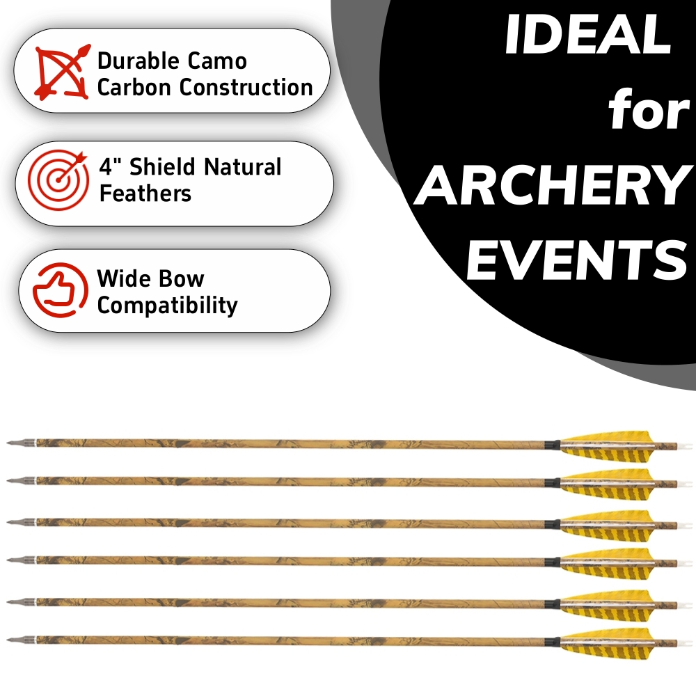 FQH 30 Inch Carbon Archery Arrows 6 12 Pack 4 Inch Feathers 500 Spine