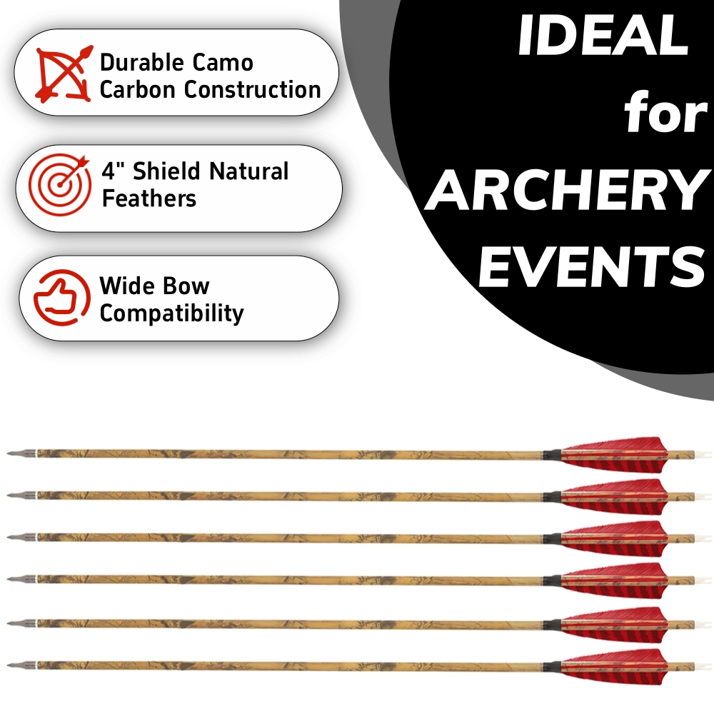 FQH 30 Inch Carbon Archery Arrows 6 12 Pack 4 Inch Feathers 500 Spine