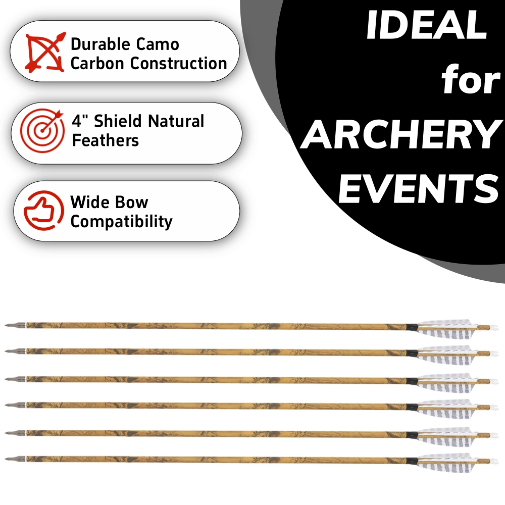 FQH 30 Inch Carbon Archery Arrows 6 12 Pack 4 Inch Feathers 500 Spine