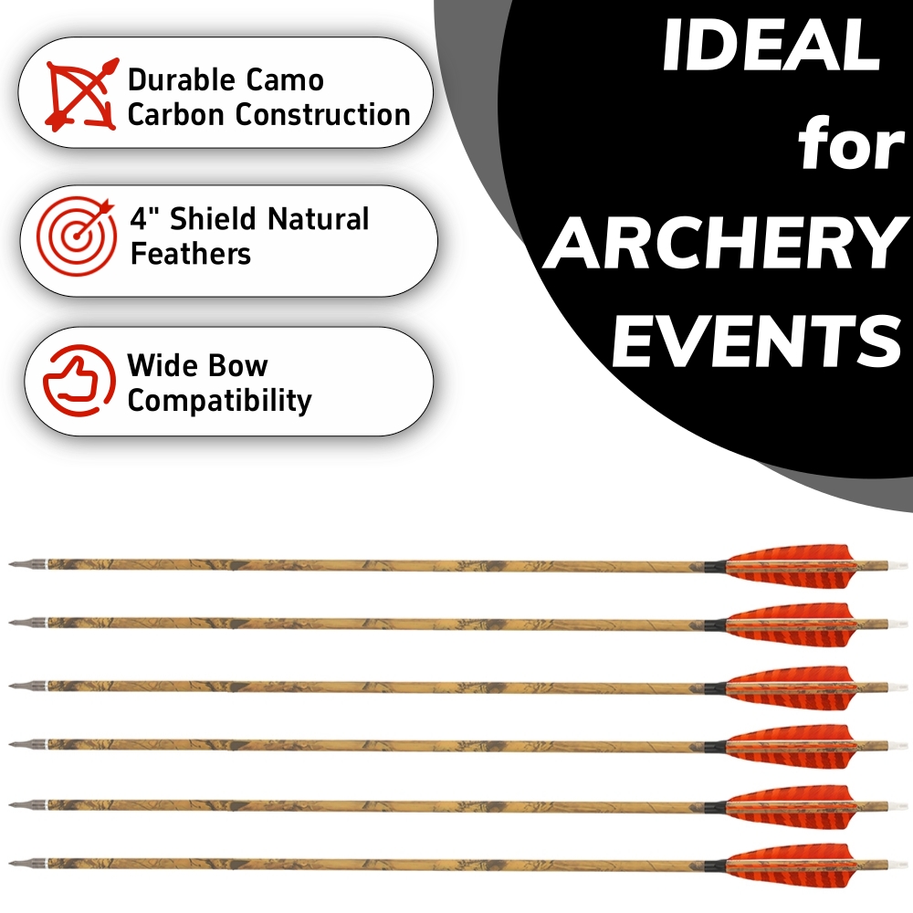 FQH 30 Inch Carbon Archery Arrows 6 12 Pack 4 Inch Feathers 500 Spine