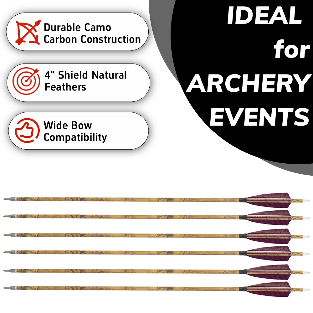 FQH 30 Inch Carbon Archery Arrows 6 12 Pack 4 Inch Feathers 500 Spine