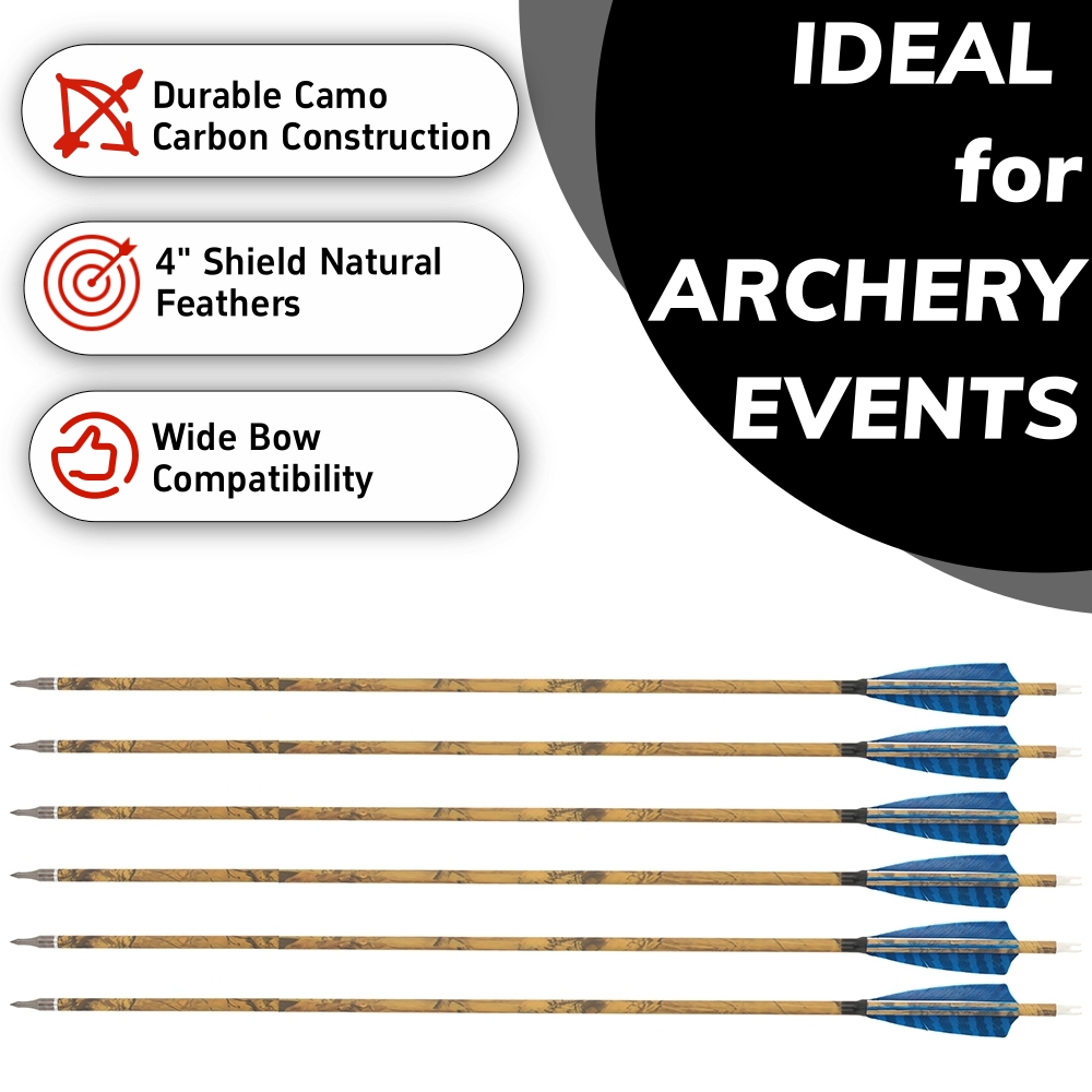 FQH 30 Inch Carbon Archery Arrows 6 12 Pack 4 Inch Feathers 500 Spine