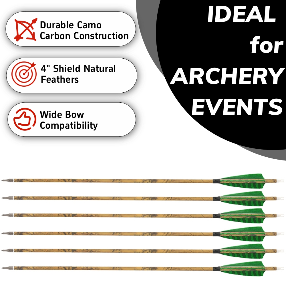 FQH 30 Inch Carbon Archery Arrows 6 12 Pack 4 Inch Feathers 500 Spine