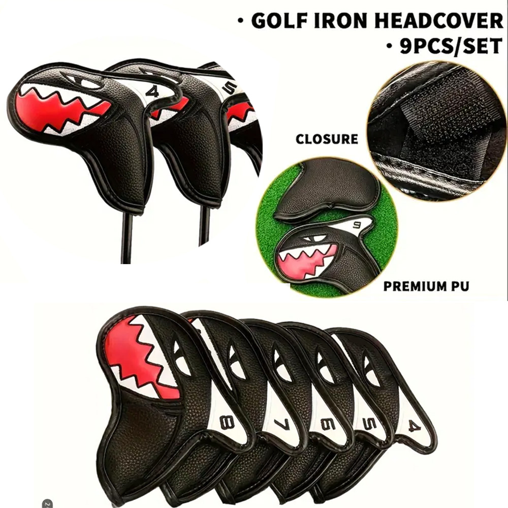 Golf Iron Head Cover Shark Design PU Leather Waterproof Protective