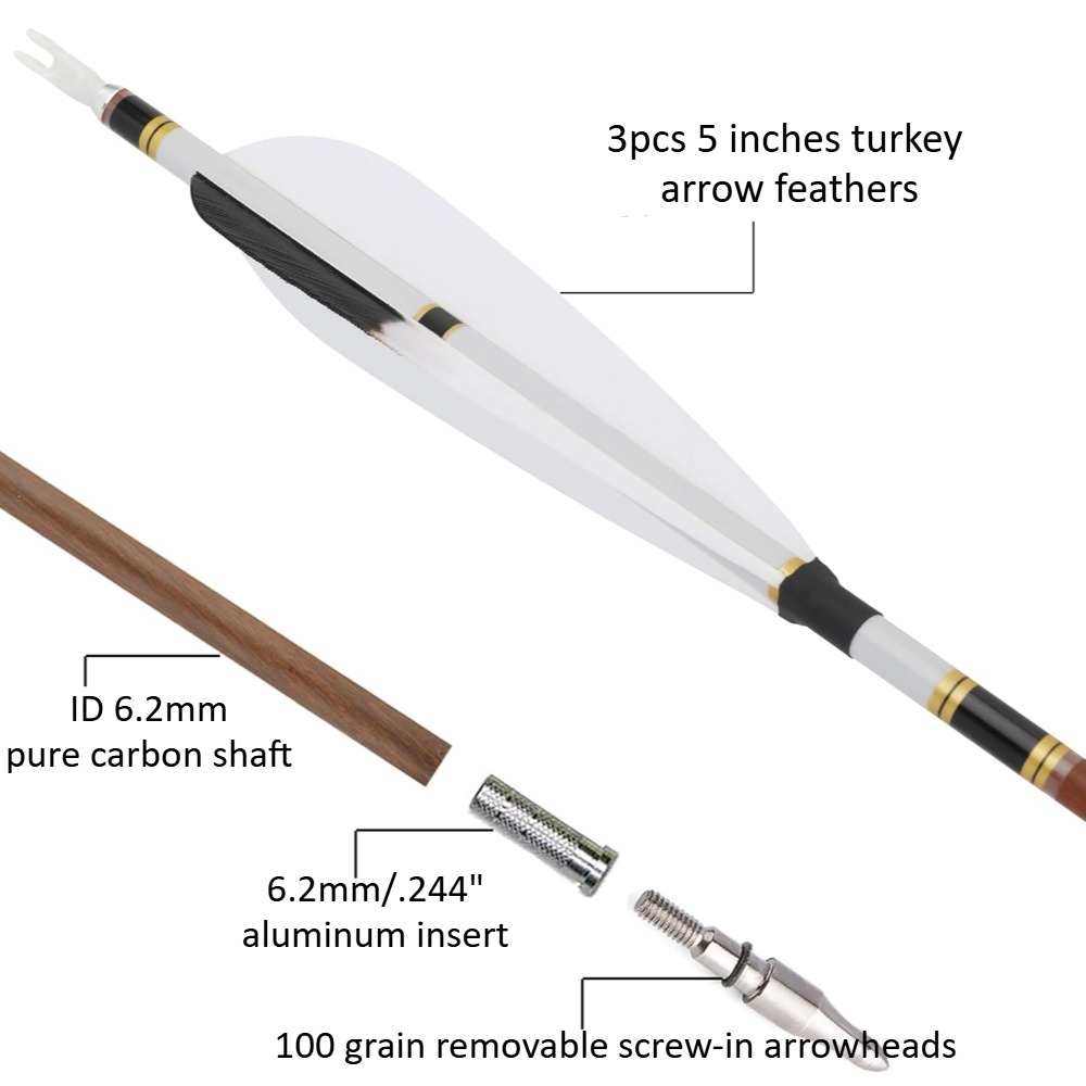 SHARROW 31" Hunting Carbon Arrows Spine 300/400/500/600/700/800 (12 Pack)