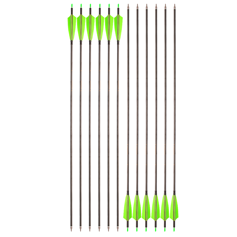 SHARROW Archery 400 Spine Carbon Arrows with 4" Feathers (12 Pack)-CHN Archery