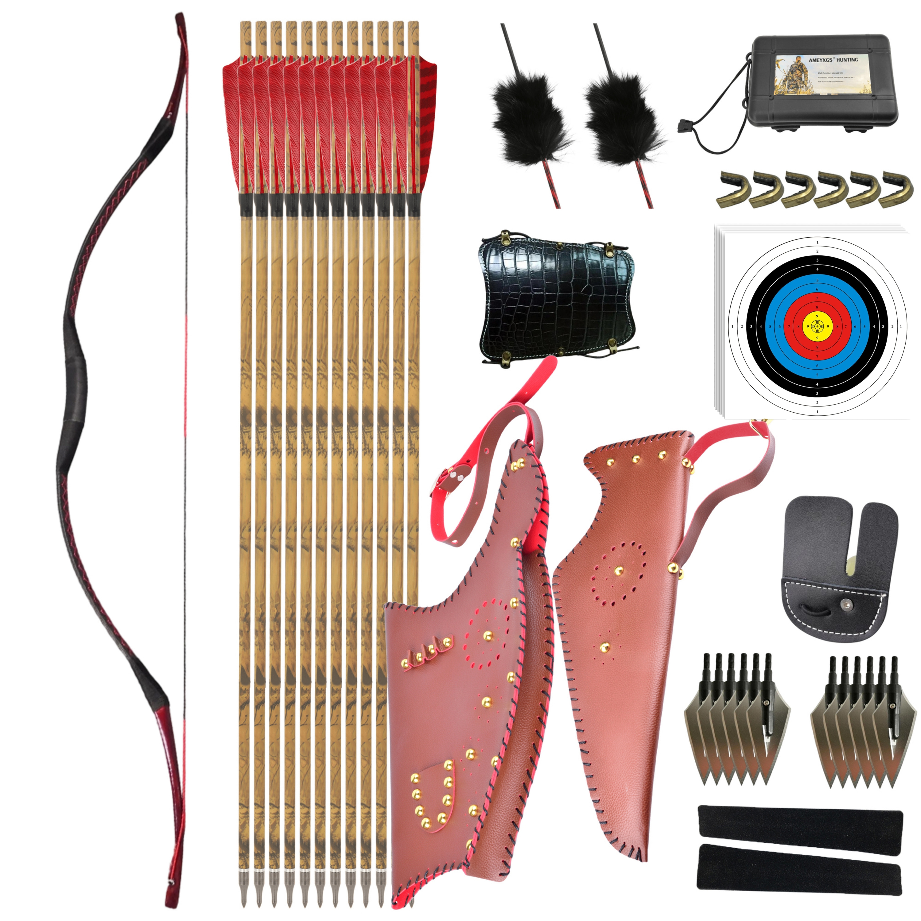 CHN Traditional Wooden Mongolian Horsebow Kit 25–55lbs for Hunting