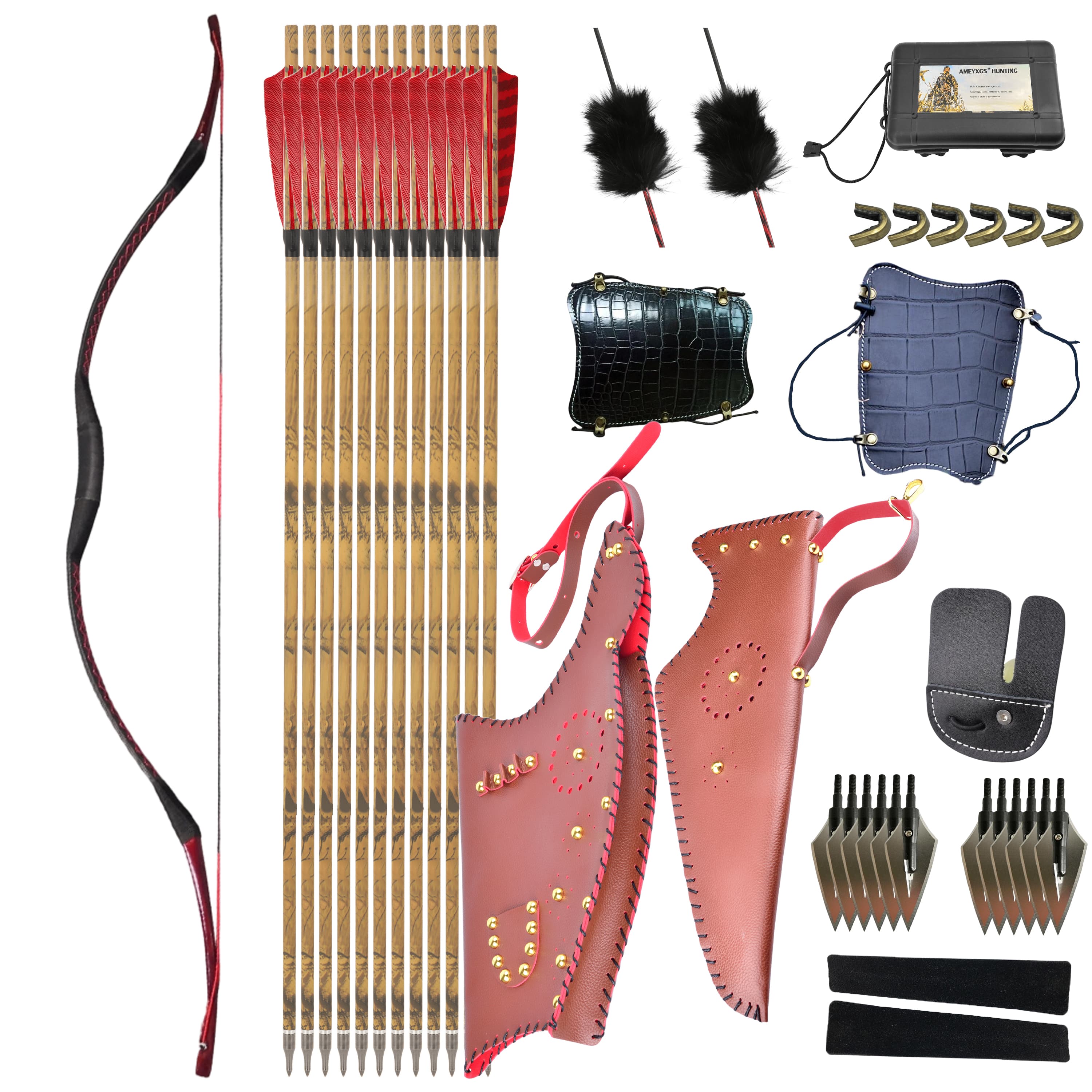 CHN Traditional Wooden Mongolian Horsebow Kit 25–55lbs for Hunting