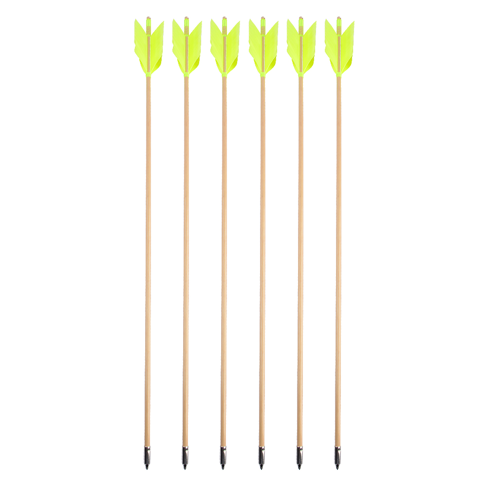 32" Indonesian White Wood Arrows, 4-Fletch Turkey Feathers, 7-Color Set