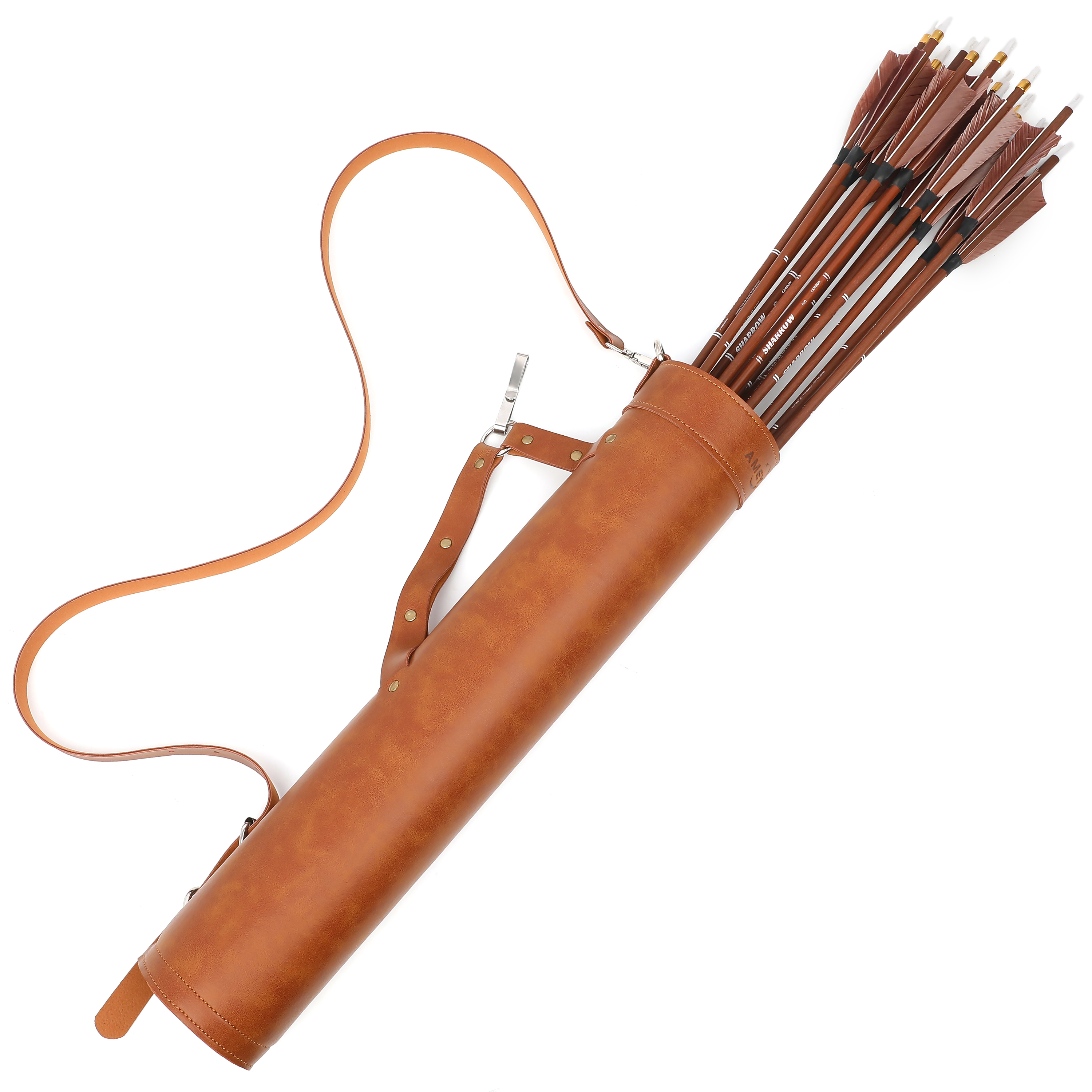 Brown Leather Quiver, Adjustable, Single Shoulder or Waist Carry