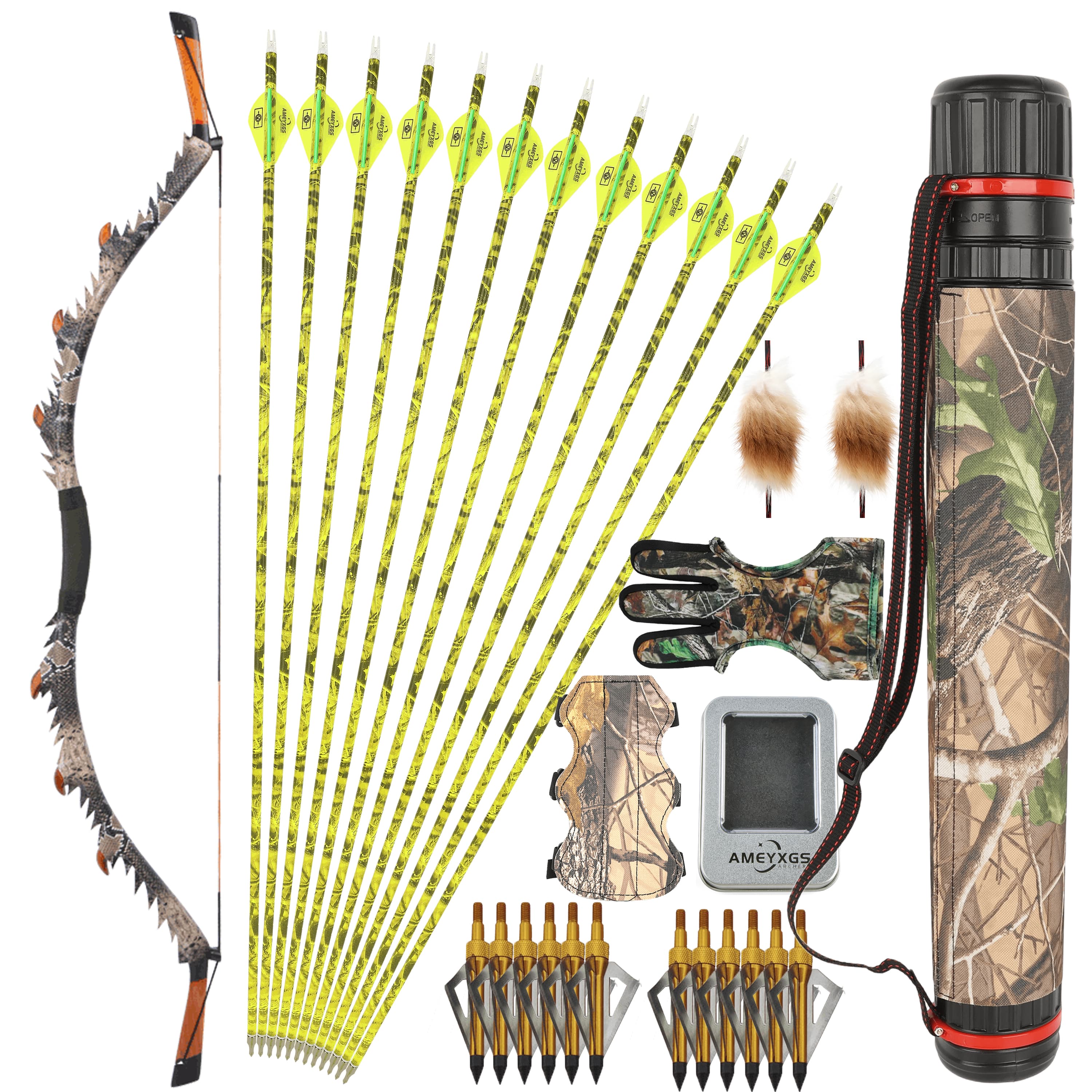 35/45/55lbs Recurve Bow Kit Wooden Hunting Split Bow
