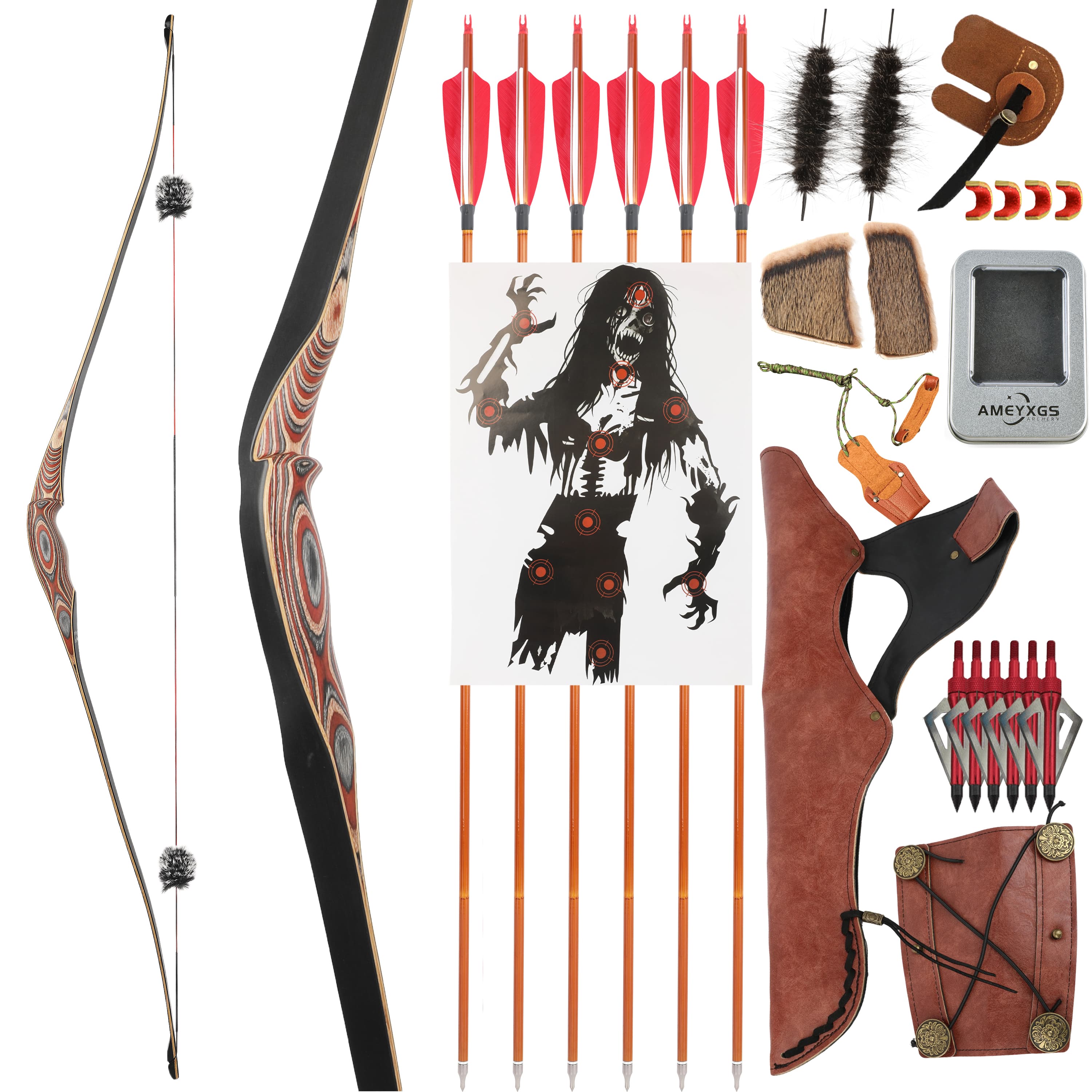 20-50lbs Traditional Bow Arrows Kit Hunting Longbow Archery