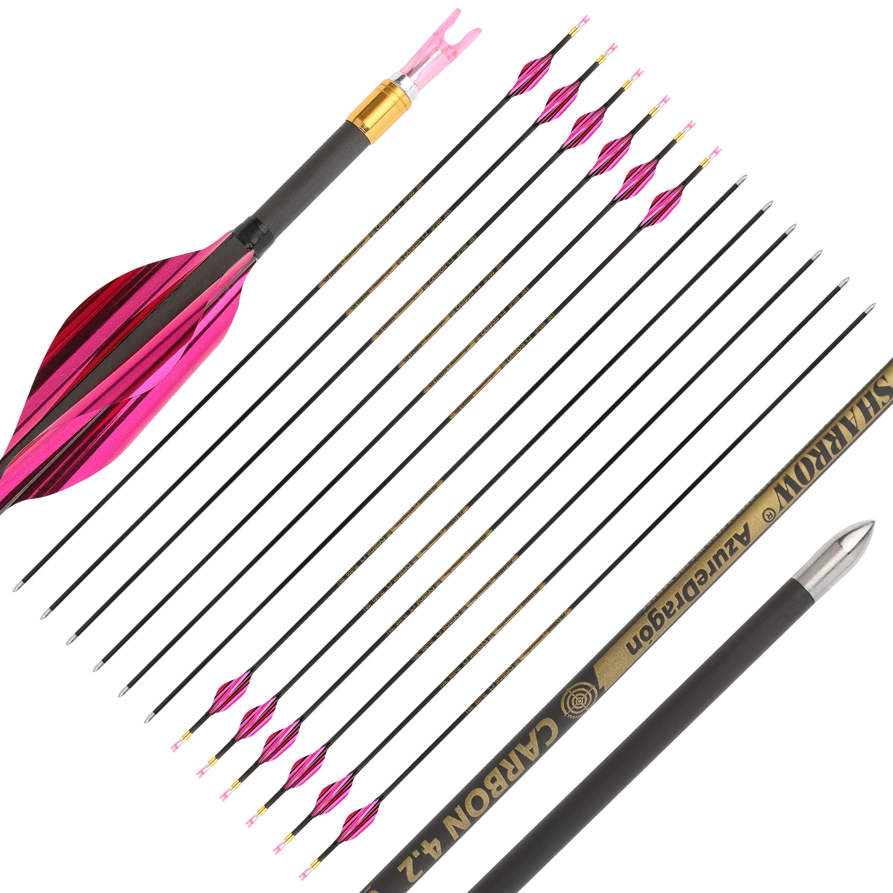 SHARROW .166" Pure Carbon Target Arrows Spine 700-1000 (12 Pack)-CHN Archery