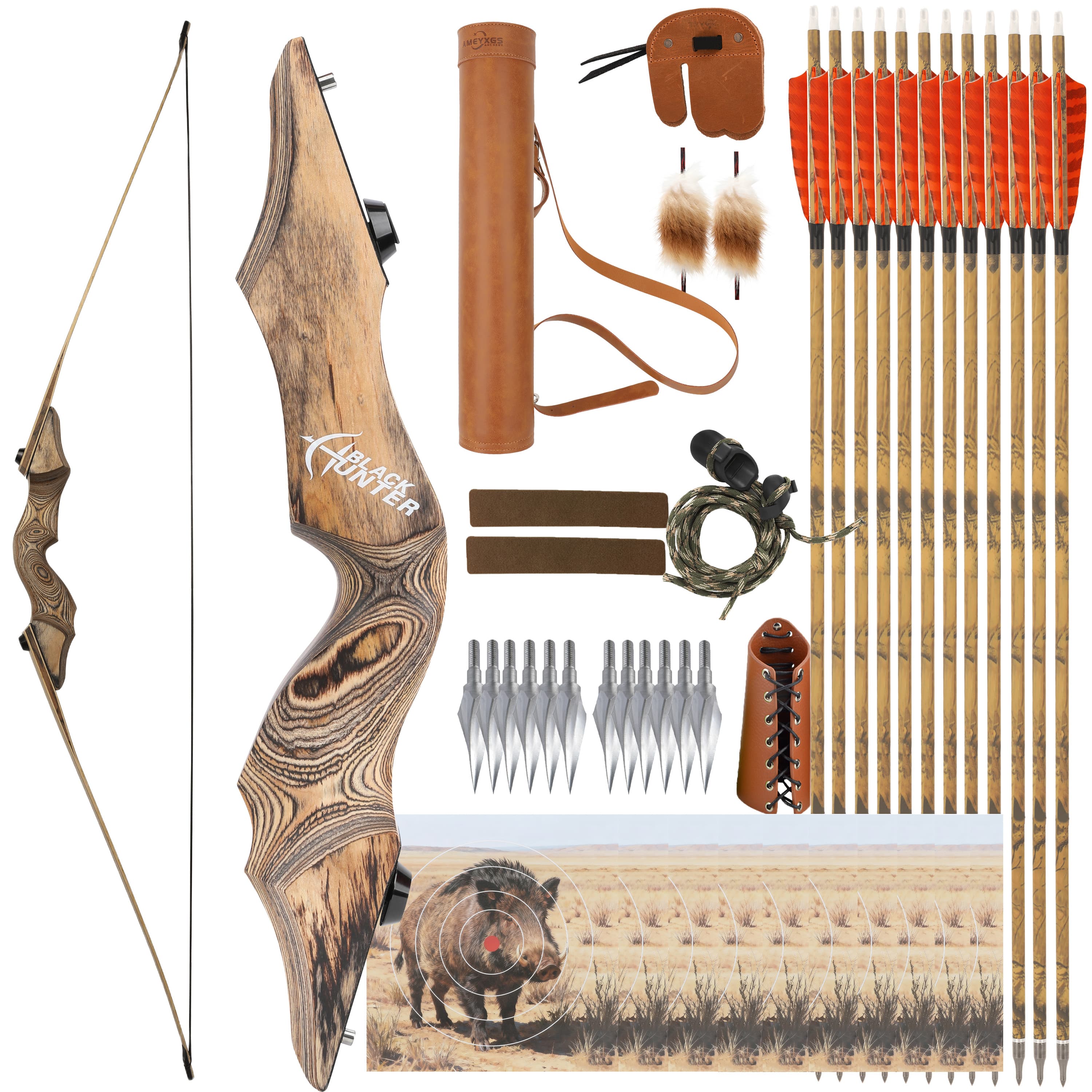 [Copy]BLACK HUNTER 60" Traditional Longbow Takedown 20-60lbs RH/LH