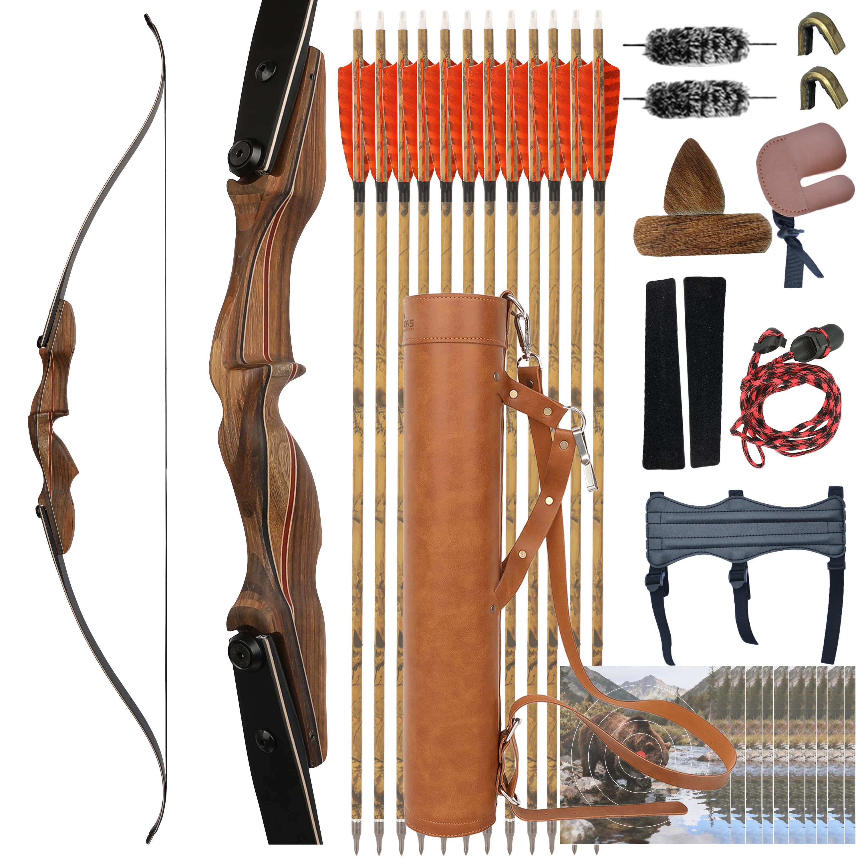 60" Traditional Recurve Bow 30-60lbs Longbow RH Hunting