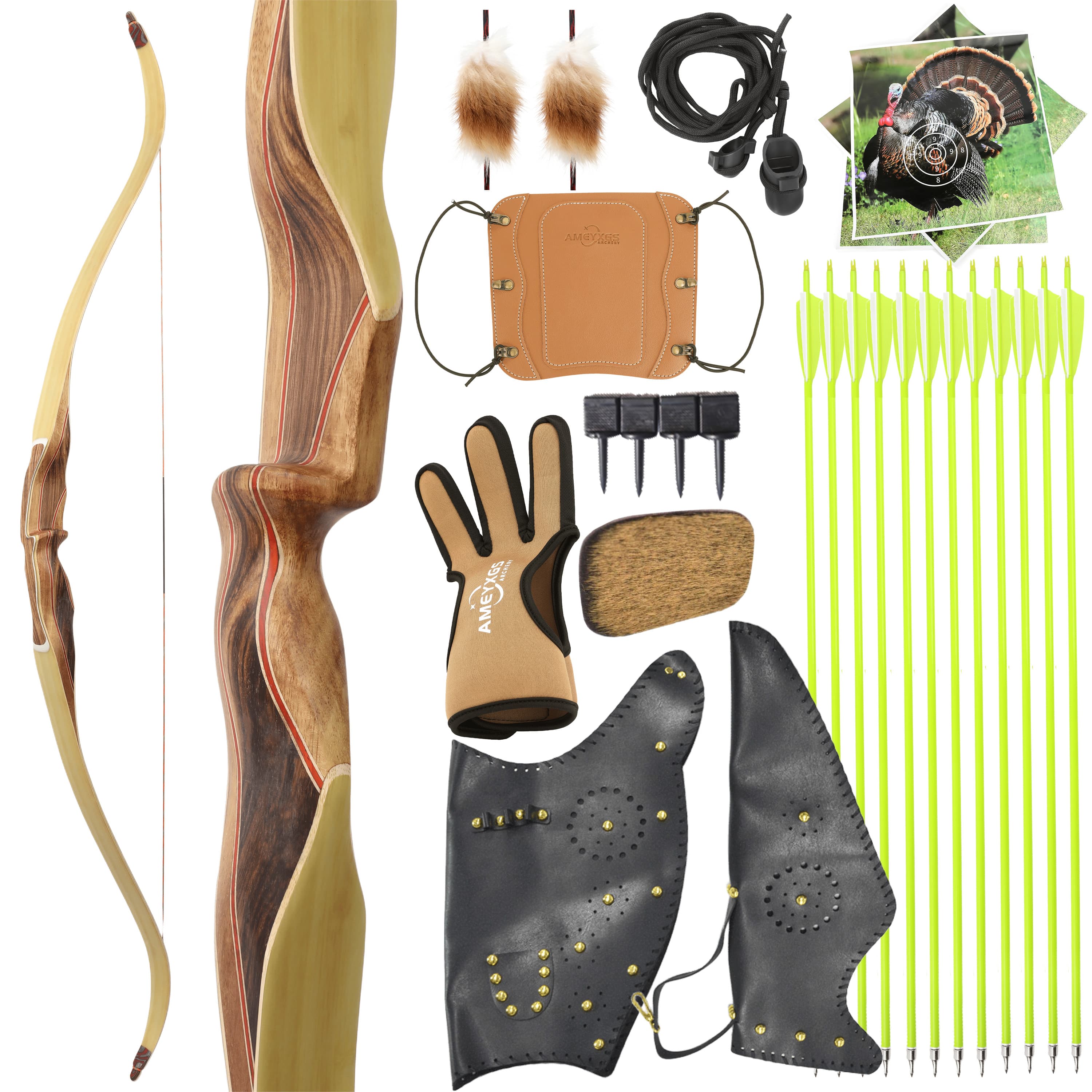 30-60lbs Traditional Recurve Bow 62" Hunting Longbow RH