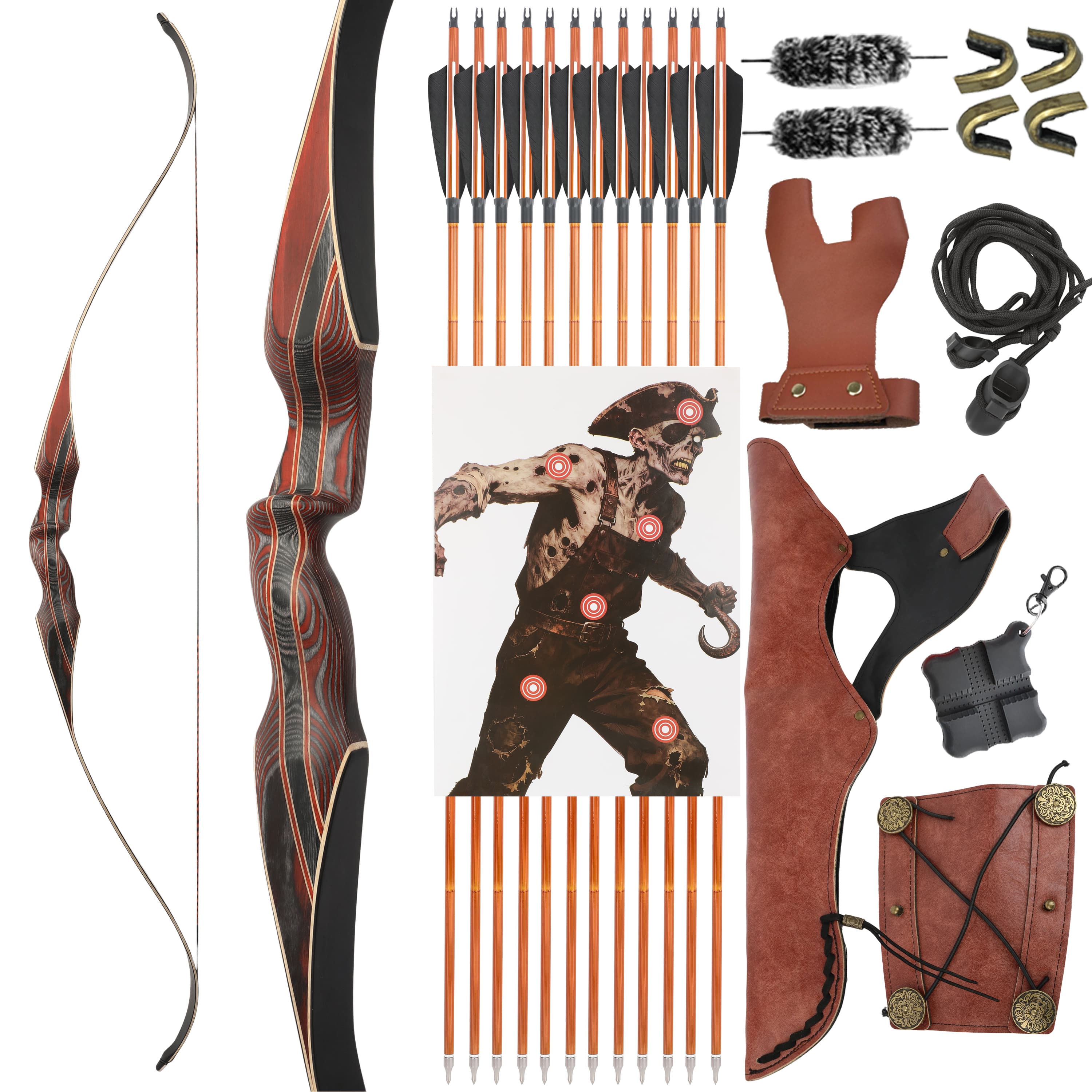 64" Traditional Recurve Bow 30-60lbs Longbow RH Hunting