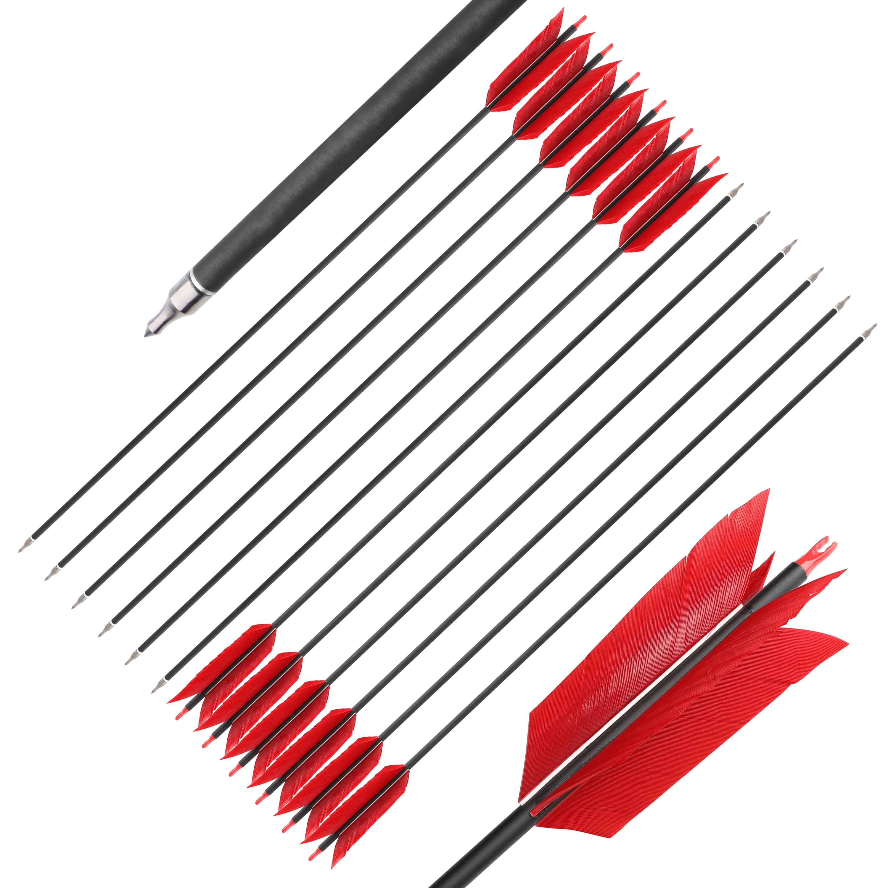 SHARROW .244" Carbon Flu Flu Arrows for Small Game Spine 500 (12 Pack)-CHN Archery