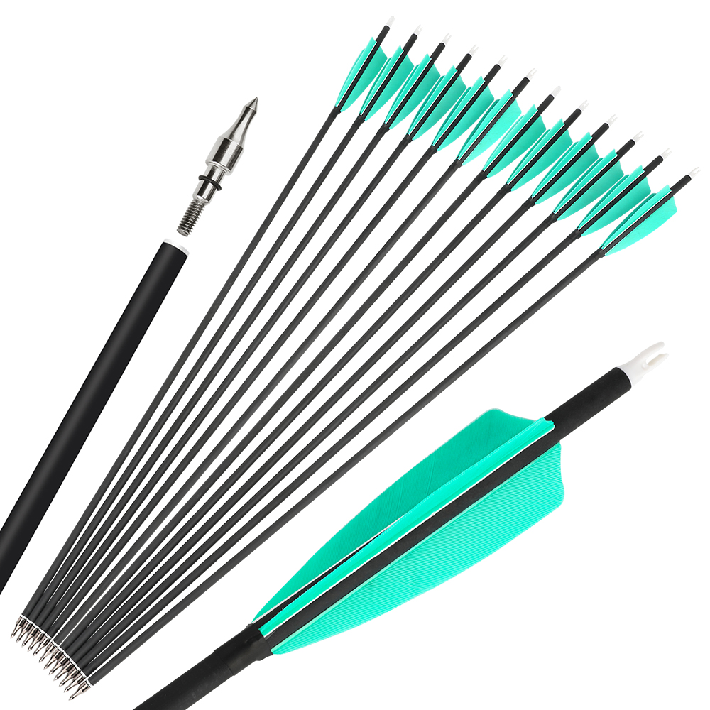 28" Spine 500 Water Blue Mixed Carbon Arrows with 12 Black Dragon Arrowheads