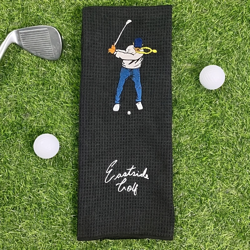 1pc of Fun Golf Towel, Embroidered with Letter Patterns, Ultra-Soft, Made of Microfiber, Black Waffle Texture, Soft Material, with a Lock, Golf Accessory.