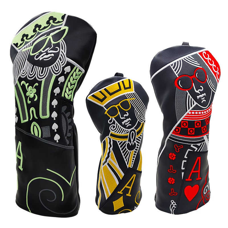Poker Design Golf Wooden Head Covers Bright Colors Club Protectors