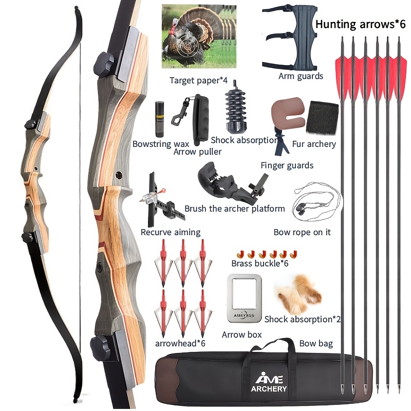 Multi-Skill, Complete 50lbs Recurve Bow Set for Hunting & Fishing - Easy-to-Use, Versatile for Beginners to Pros, Includes Accessories