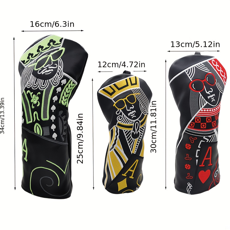 Poker Design Golf Wooden Head Covers Bright Colors Club Protectors