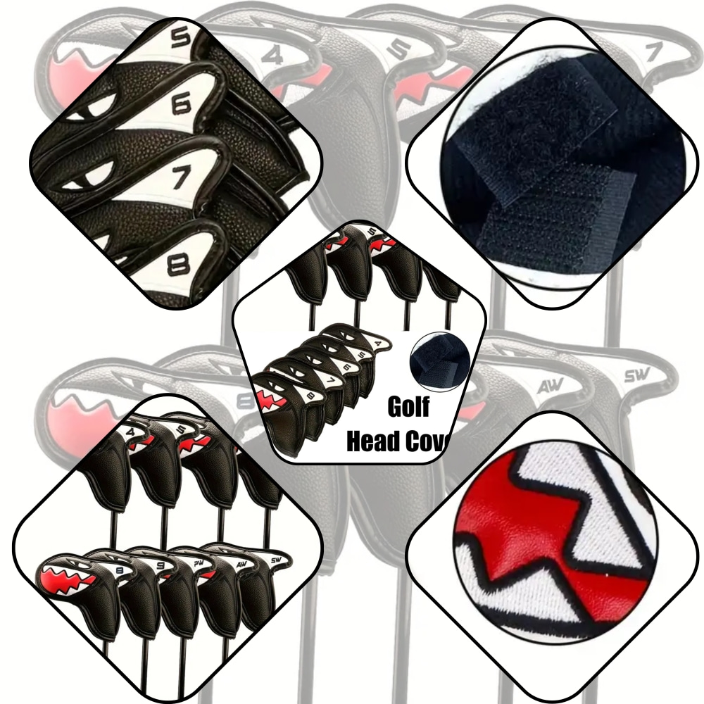 Waterproof PU Leather Golf Iron Head Covers 9x Shark Design