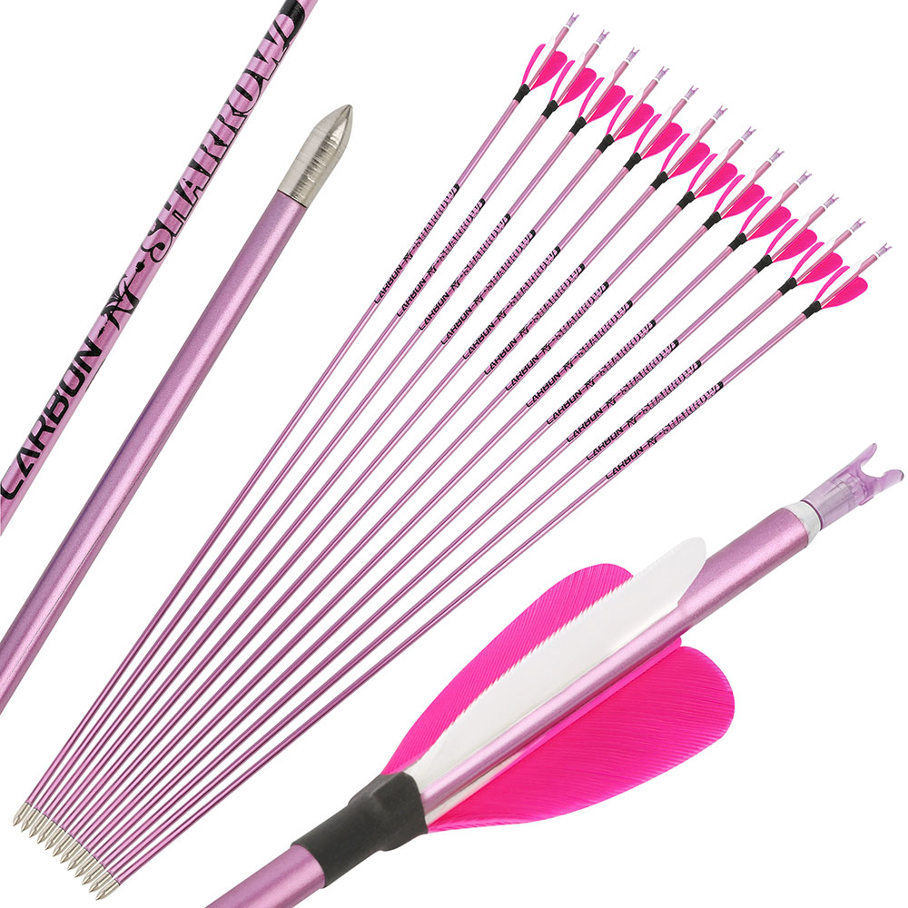 SHARROW Feathered Target Carbon Arrows Spine 400-1000 (12 Pack)