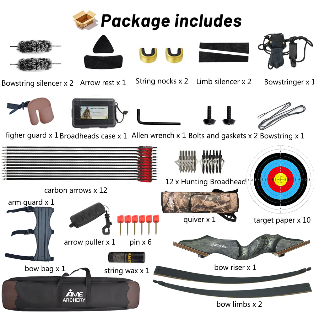 Black Hunter 60" Recurve Bow Kit Takedown Bow 20-60 lbs RH/LH
