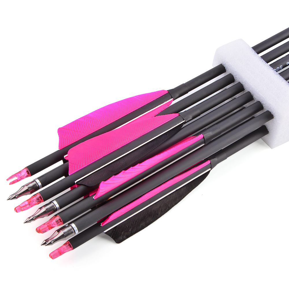 SHARROW 30" Feather Fletched Carbon Arrows Spine 500 (12 Pack)