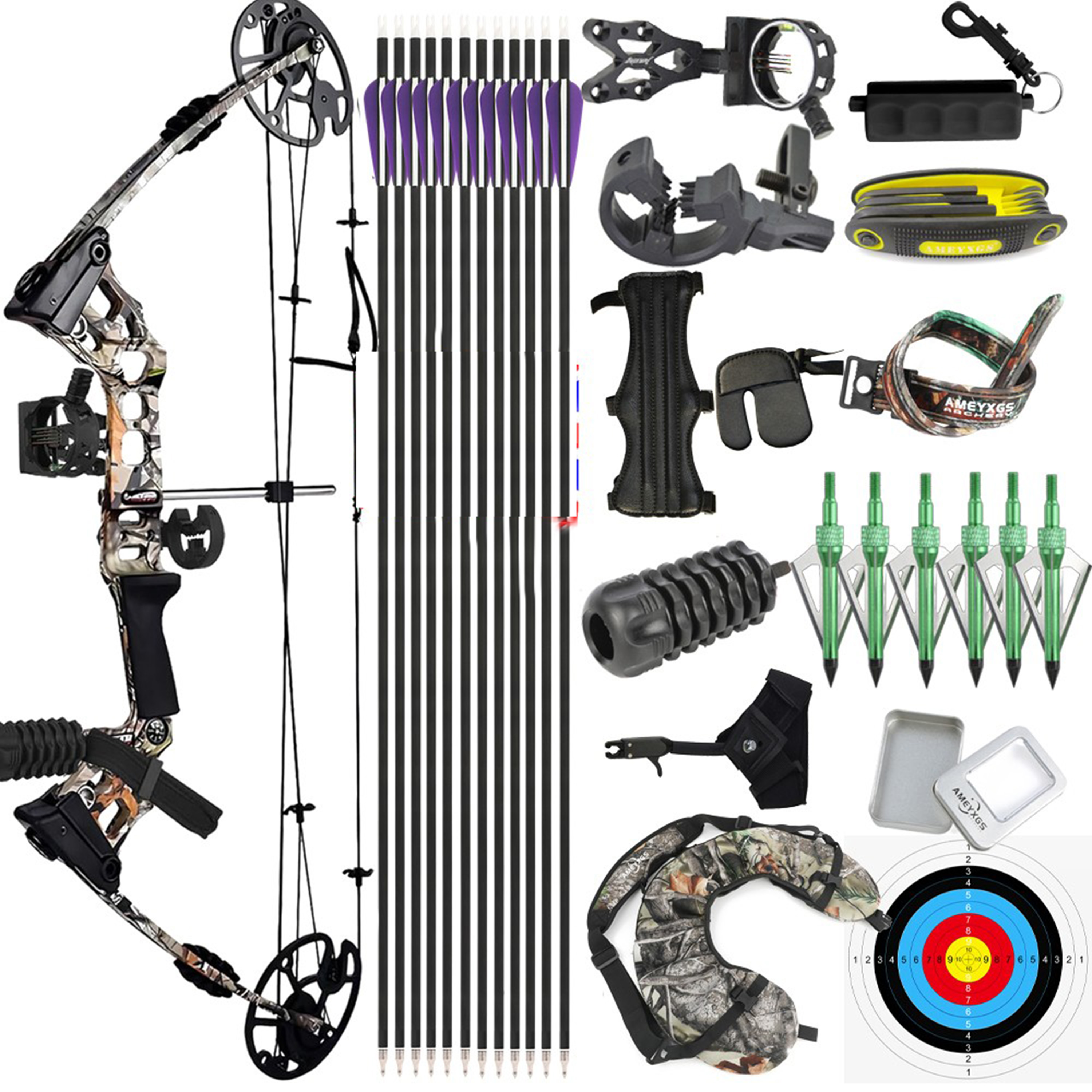 JUNXING Dragon X8 Hunting Compound Bow and Arrows Kit 20-70lbs