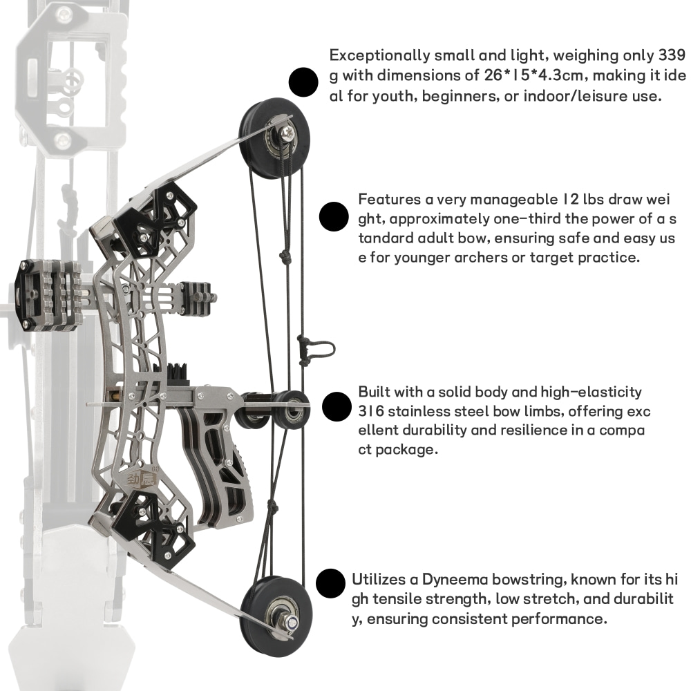 Compact Compound Bow 12lbs for Beginners, 40-50m Range