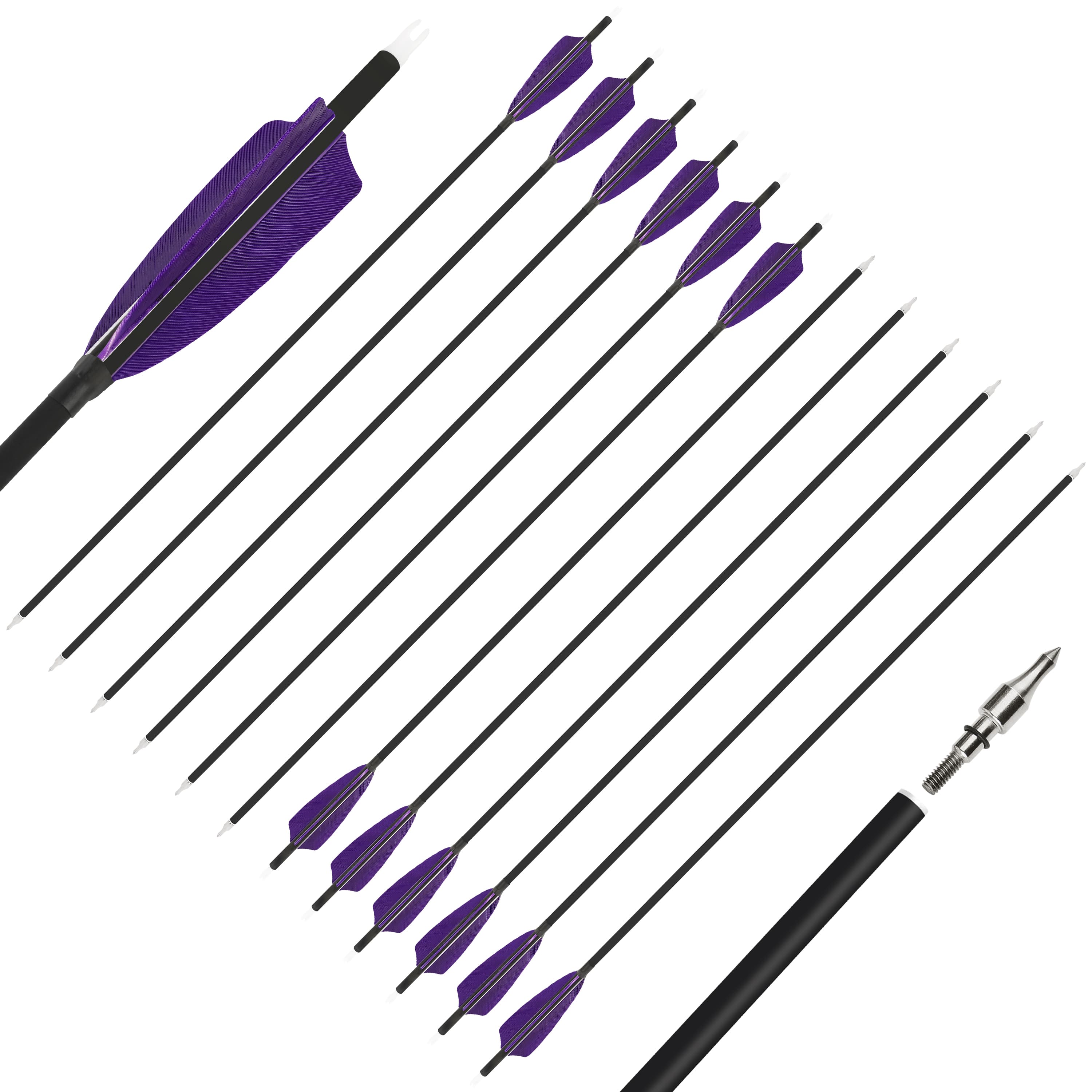 SHARROW Feather Fletched Arrows for Recurve Bow Spine 500 (12 Pack)-CHN Archery