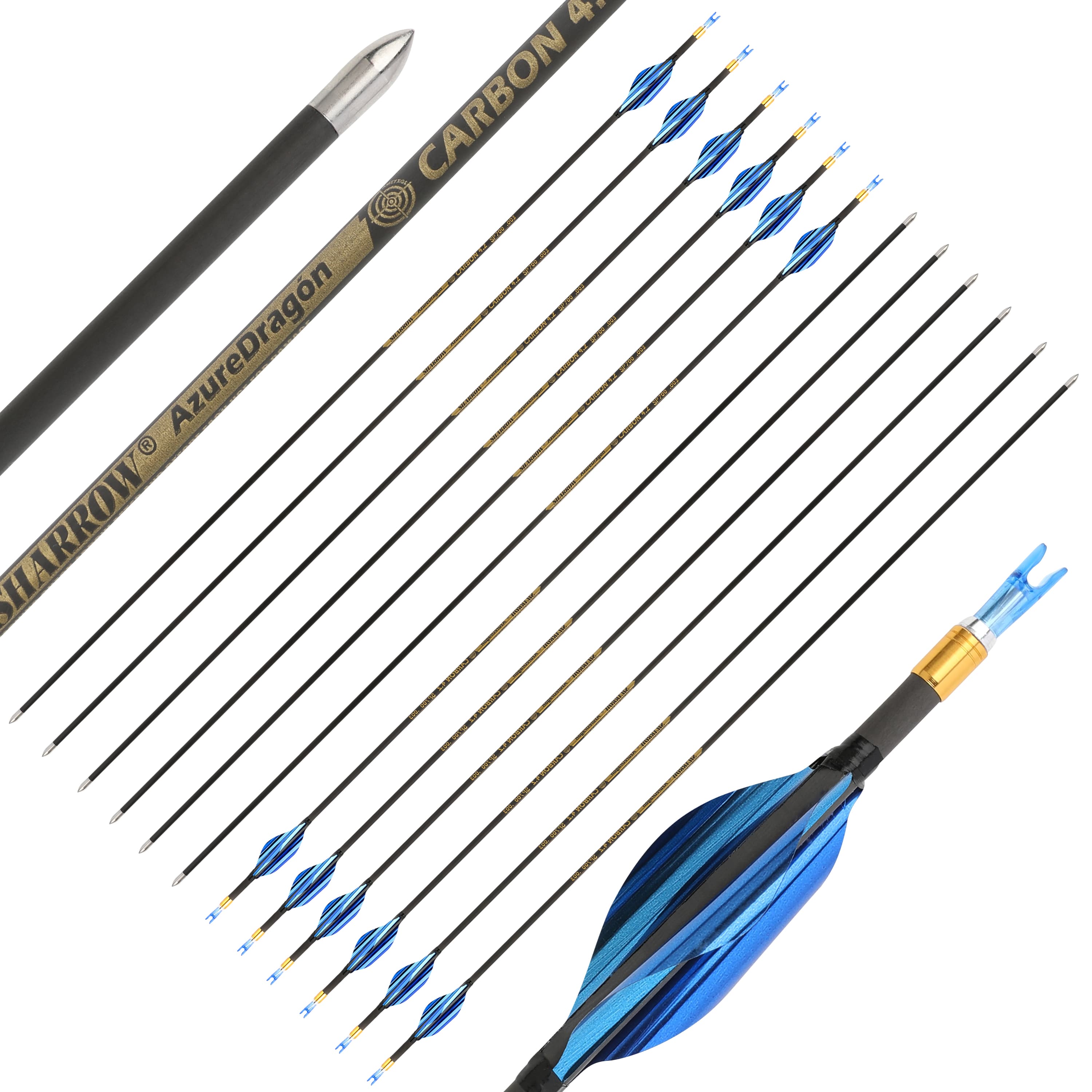 SHARROW .166" Pure Carbon Target Arrows Spine 700-1000 (12 Pack)-CHN Archery