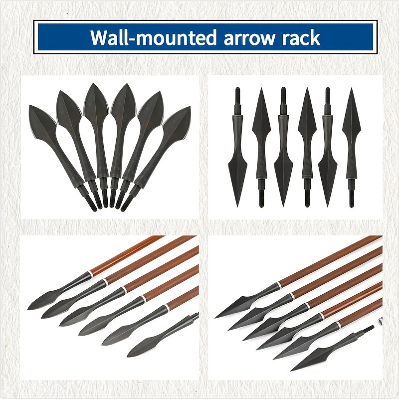 6pcs Black Steel Broadhead Arrows with Wooden Shafts - Screw-In Tip for Crossbow, Compound, Recurve & Longbow Hunting - Traditional Arrowhead Design for Precision Archery, Archery Accessories