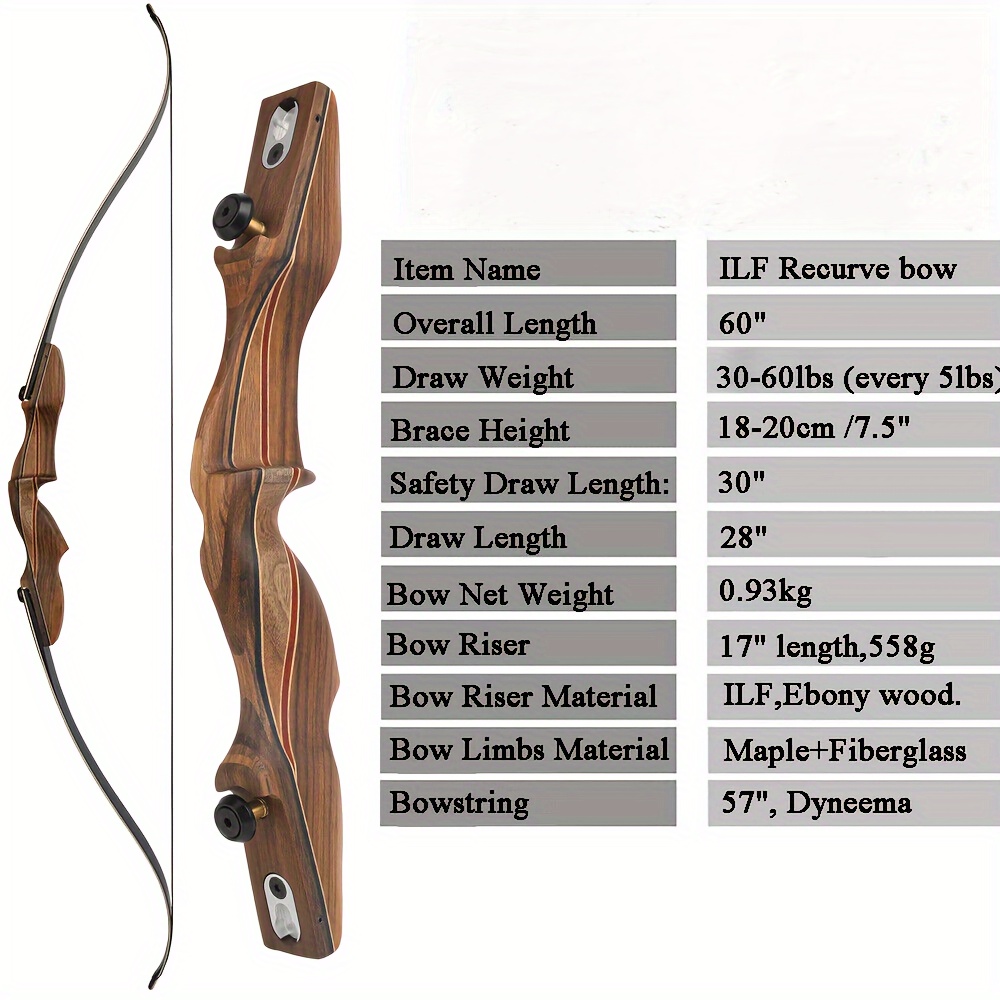 KAIMEI 710 60" Wood ILF Recurve Bow Kit 30-60 lbs