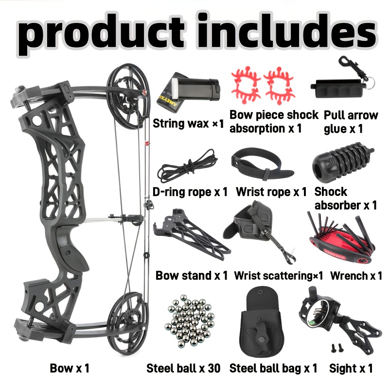 1pc Archery Dual-purpose Composite Bow, 40-65Lbs Adjustable For Both Left And Right Hands, Suitable For Shooting Marbles And Arrows For Beginners And Skilled Archers, Outdoor Hunting Shooting Target Shooting Archery