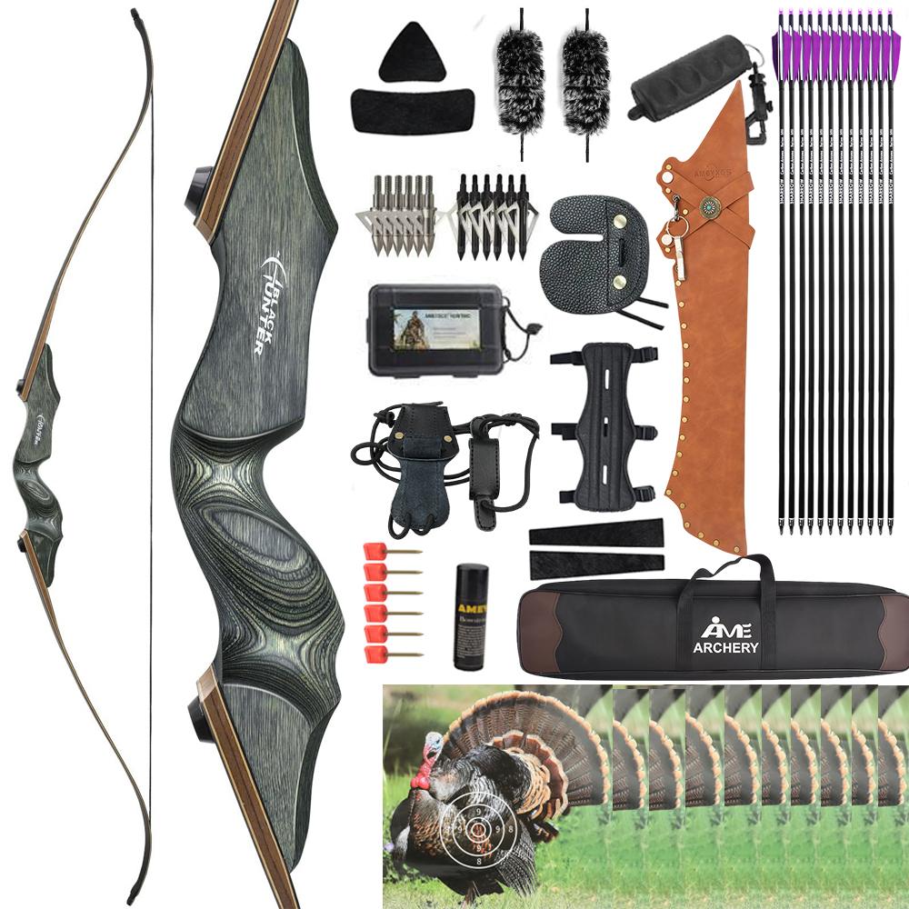 Black Hunter 60" Recurve Bow Takedown Hunting Bow 20-60 lbs RH/LH