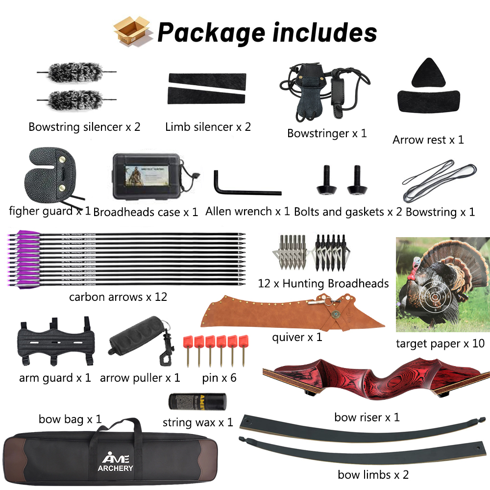 Black Hunter 60" Recurve Bow Takedown Hunting Bow 20-60 lbs RH/LH