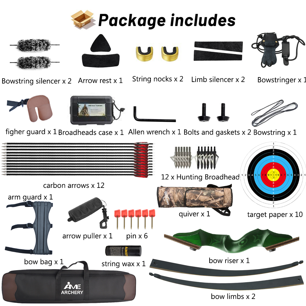 Black Hunter 60" Recurve Bow Kit Takedown Bow 20-60 lbs RH/LH