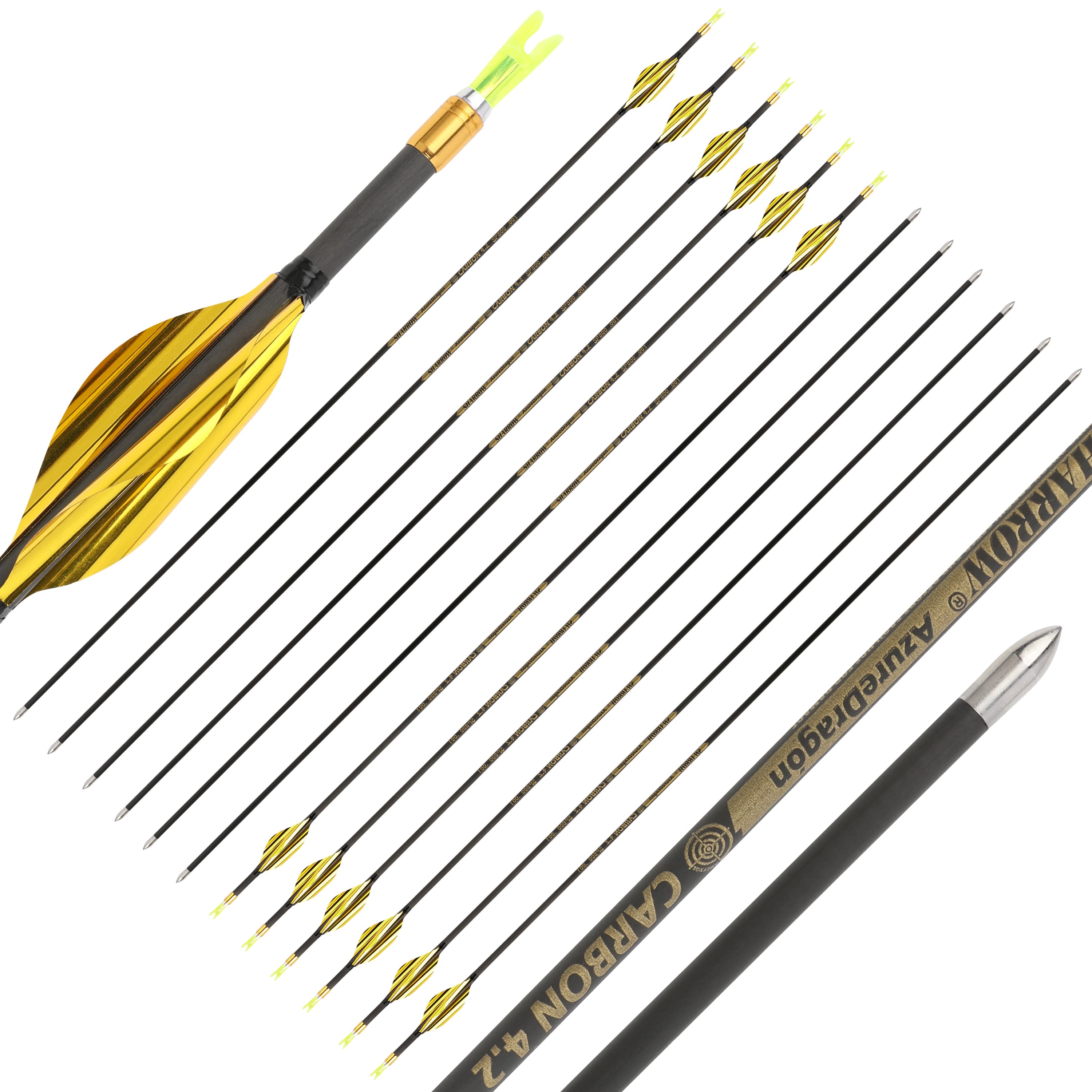 SHARROW .166" Pure Carbon Target Arrows Spine 700-1000 (12 Pack)-CHN Archery